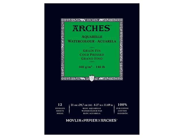ARCHES AQUARELPAPIER A4 300GRAM GRAIN FIN 12 VEL BLOK 1