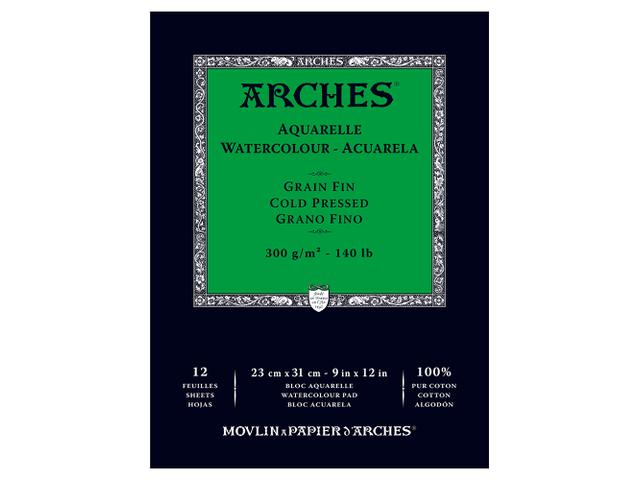 ARCHES AQUARELPAPIER 23X31CM 300GRAM GRAIN FIN 12 VEL BLOK 1