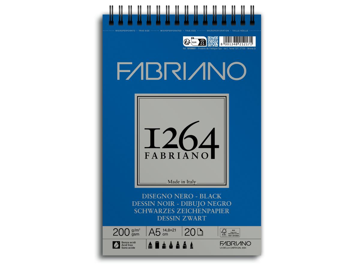 FABRIANO 1264 BLACK DRAWING TEKENPAPIER A5 200 GRAMS 1