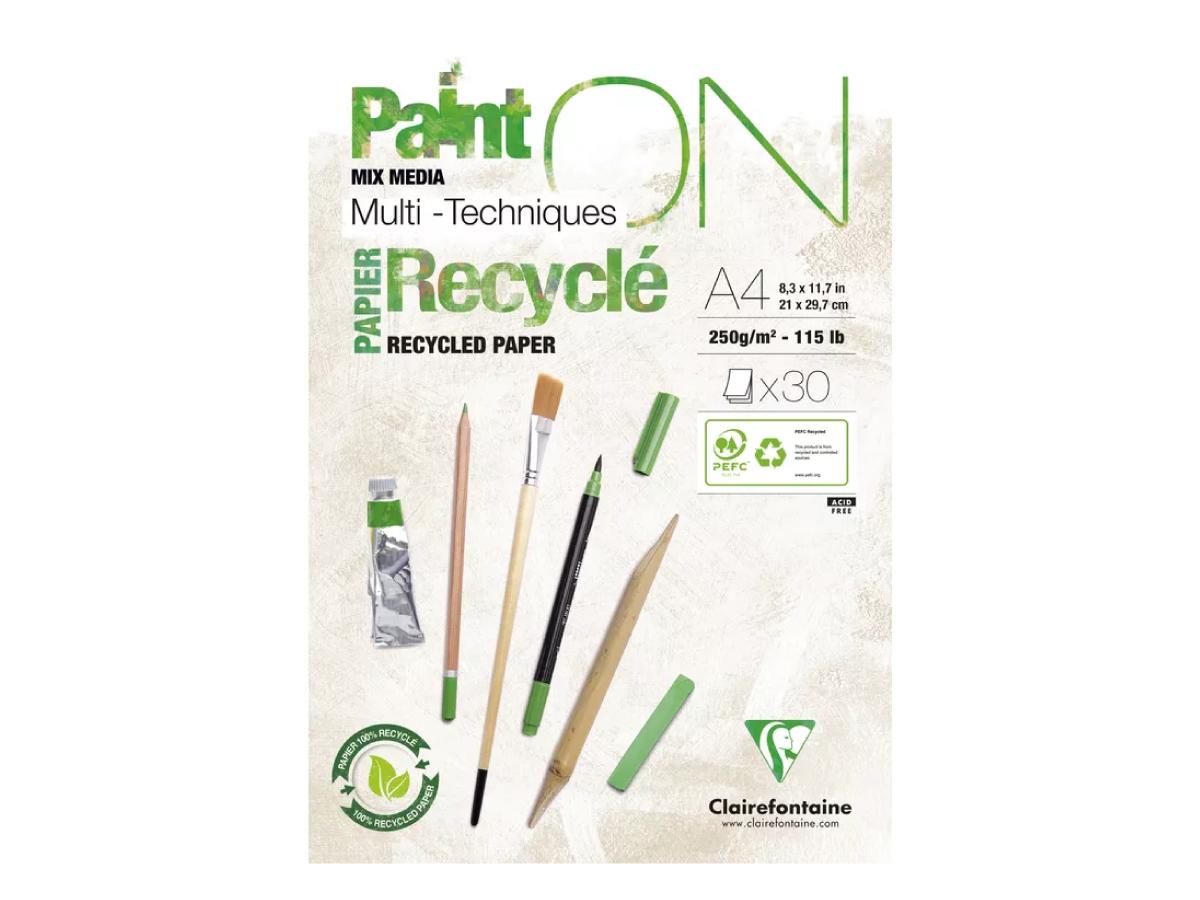 CLAIREFONTAINE PAINT-ON RECYCLED A4 250GRAM 30 VEL BLOK 1
